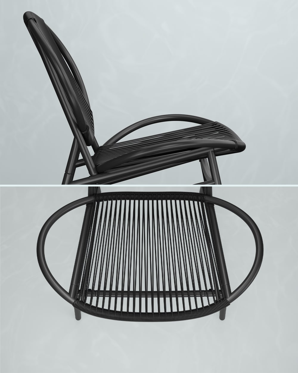 Table d'appoint et 2 chaises chaises acapulco noir d'encre