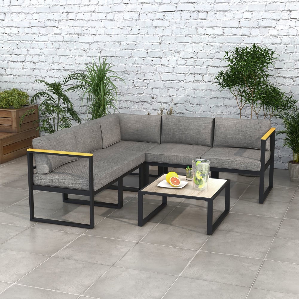 Salon de jardin d'angle 5 places alu table basse coussins inclus - Maisons du Monde