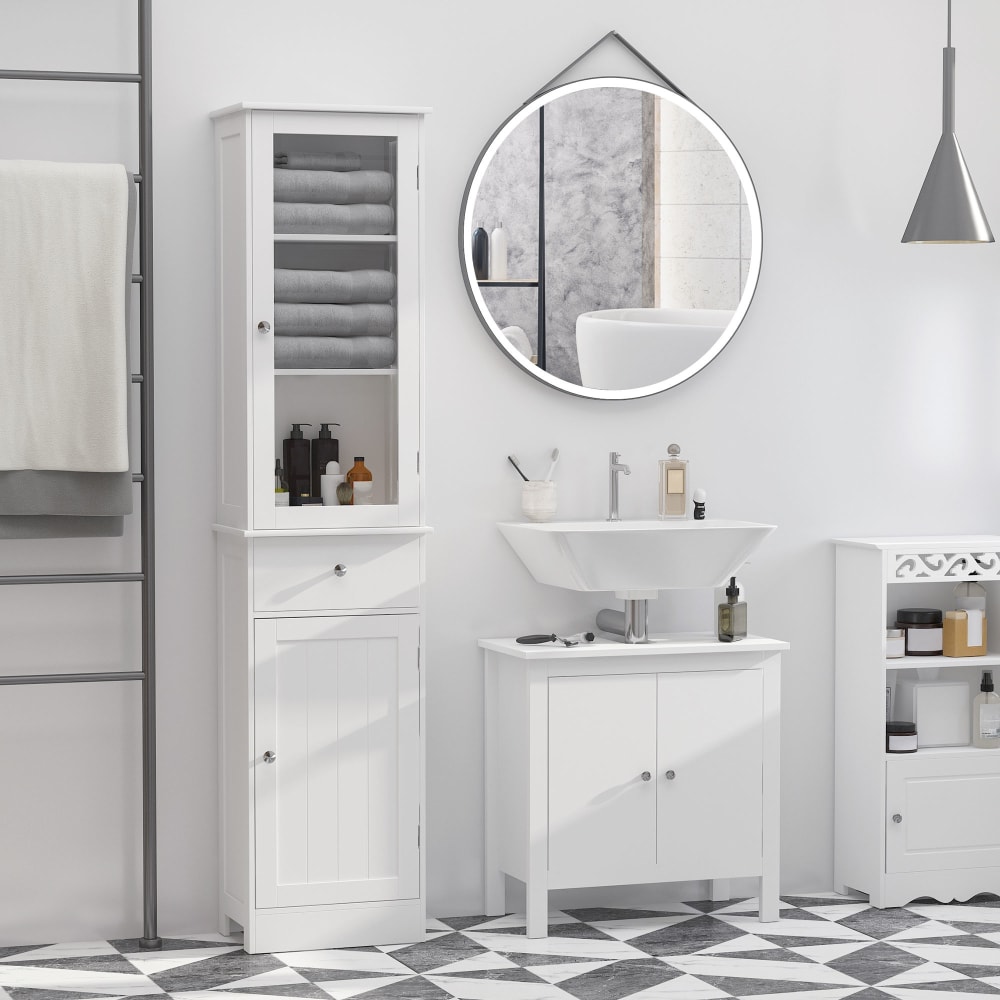 Colonne de salle de bain 2 portes 3 étagères tiroir blanc - Maisons du Monde