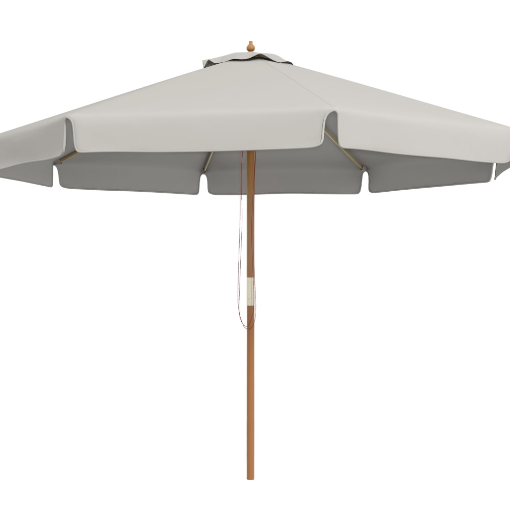 Parasol droit rond grande taille bois de bambou polyester gris