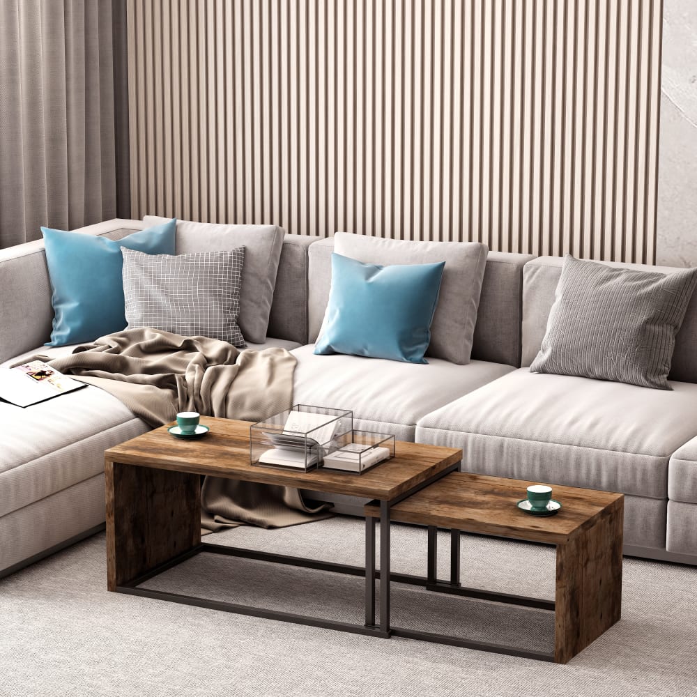 Lot de 2 tables basses gigognes design industriel encastrable