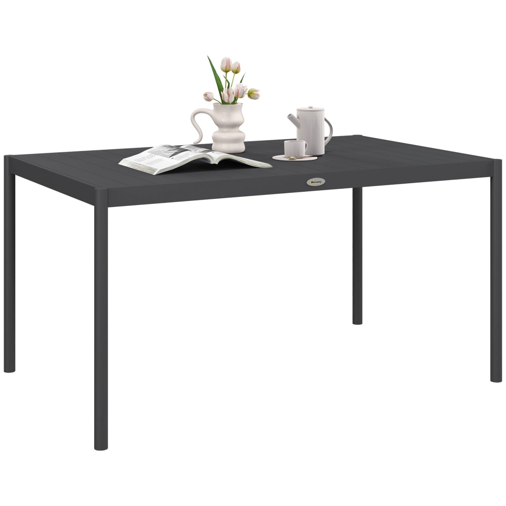 Table à manger de jardin 6 places lattes aspect bois aluminium gris