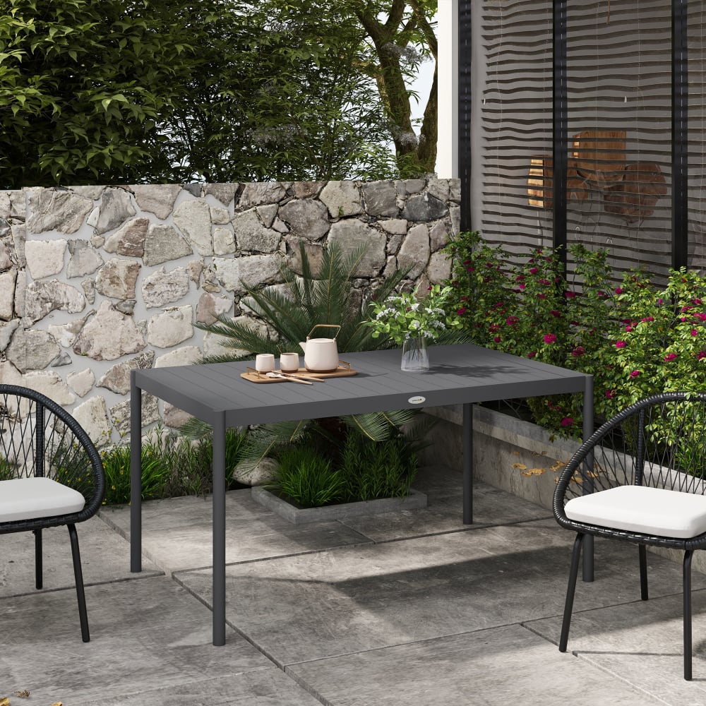 Table à manger de jardin 6 places lattes aspect bois aluminium gris - Maisons du Monde