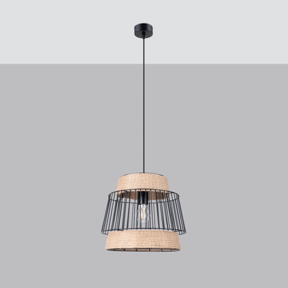Lampe suspendue acier/corde noir h 137 cm — vue 3