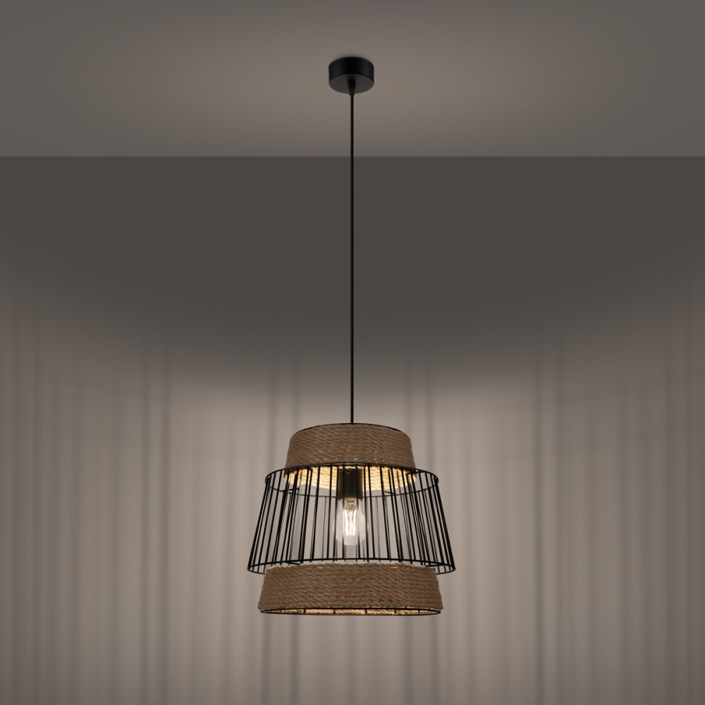 Lampe suspendue acier/corde noir h 137 cm — vue 4