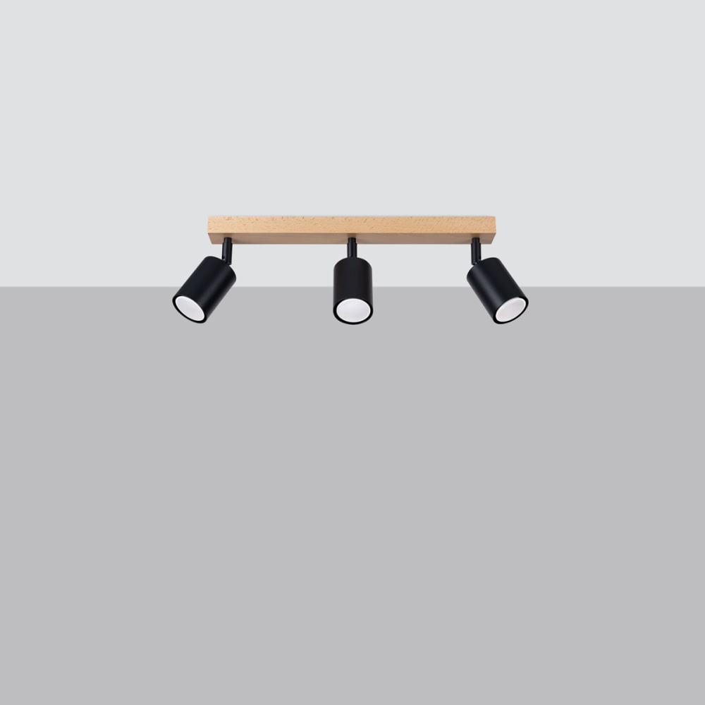 Plafonnier Acier Bois/Noir GU10 3 Verdo Line — vue 3