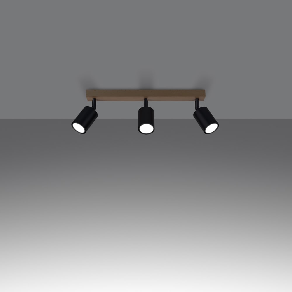 Plafonnier Acier Bois/Noir GU10 3 Verdo Line — vue 4