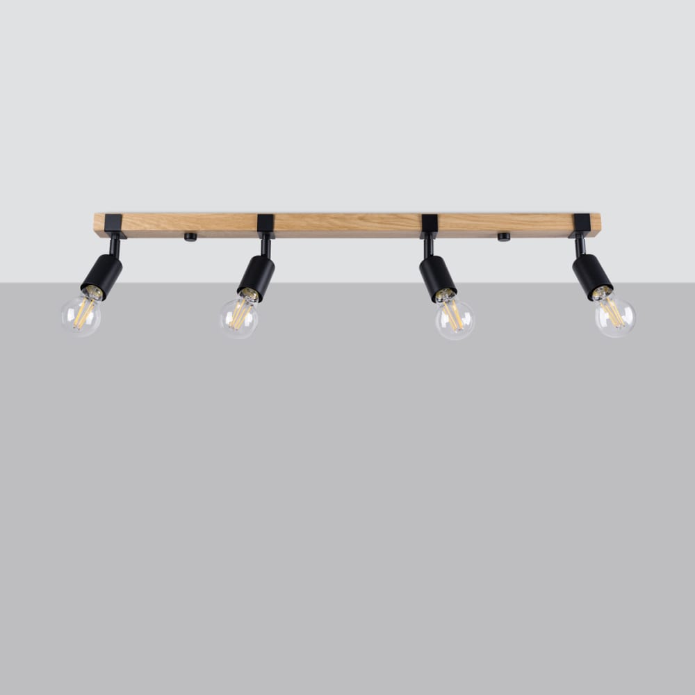 Plafonnier Acier Bois/Noir E27 4 Zuca — vue 3