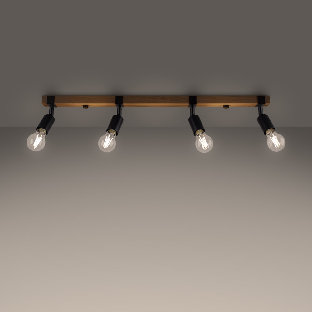 Plafonnier Acier Bois/Noir E27 4 Zuca — vue 4