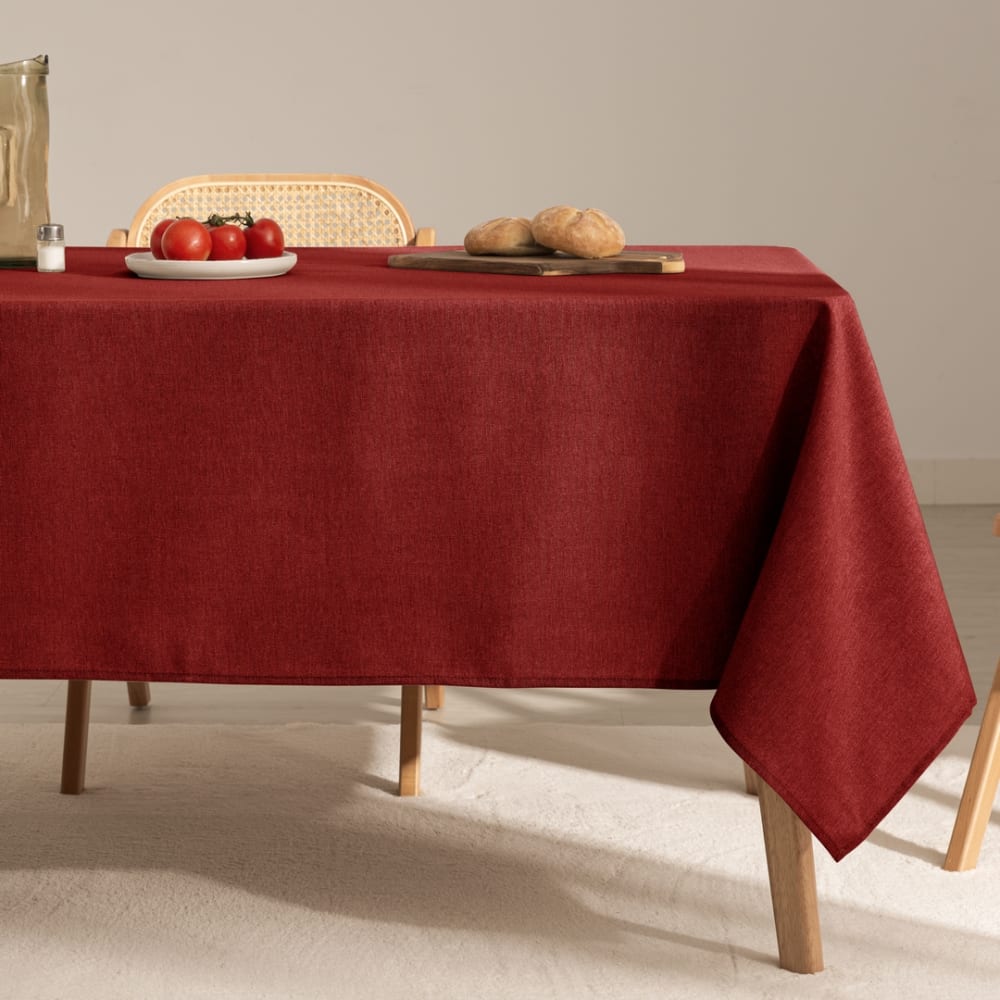 Nappe unie toucher tissu et traitement antitache Rouge 140x200 cm