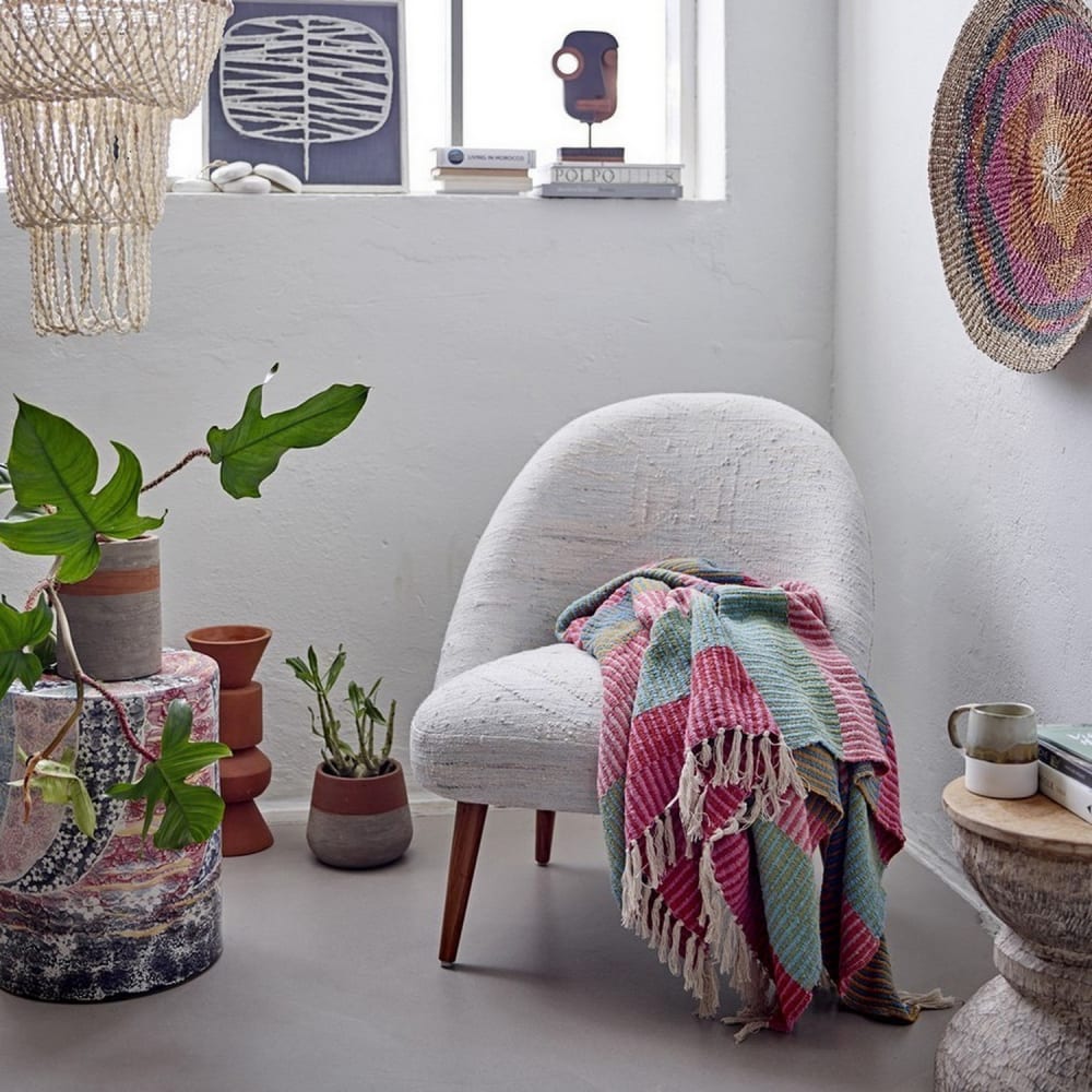 Jeté Isnel vert coton recyclé - Maisons du Monde