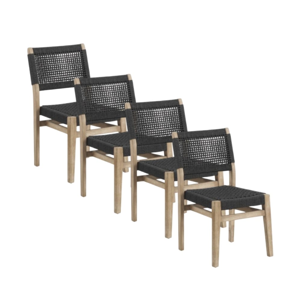 Lot de 4 chaises en acacia avec tressage en corde grise