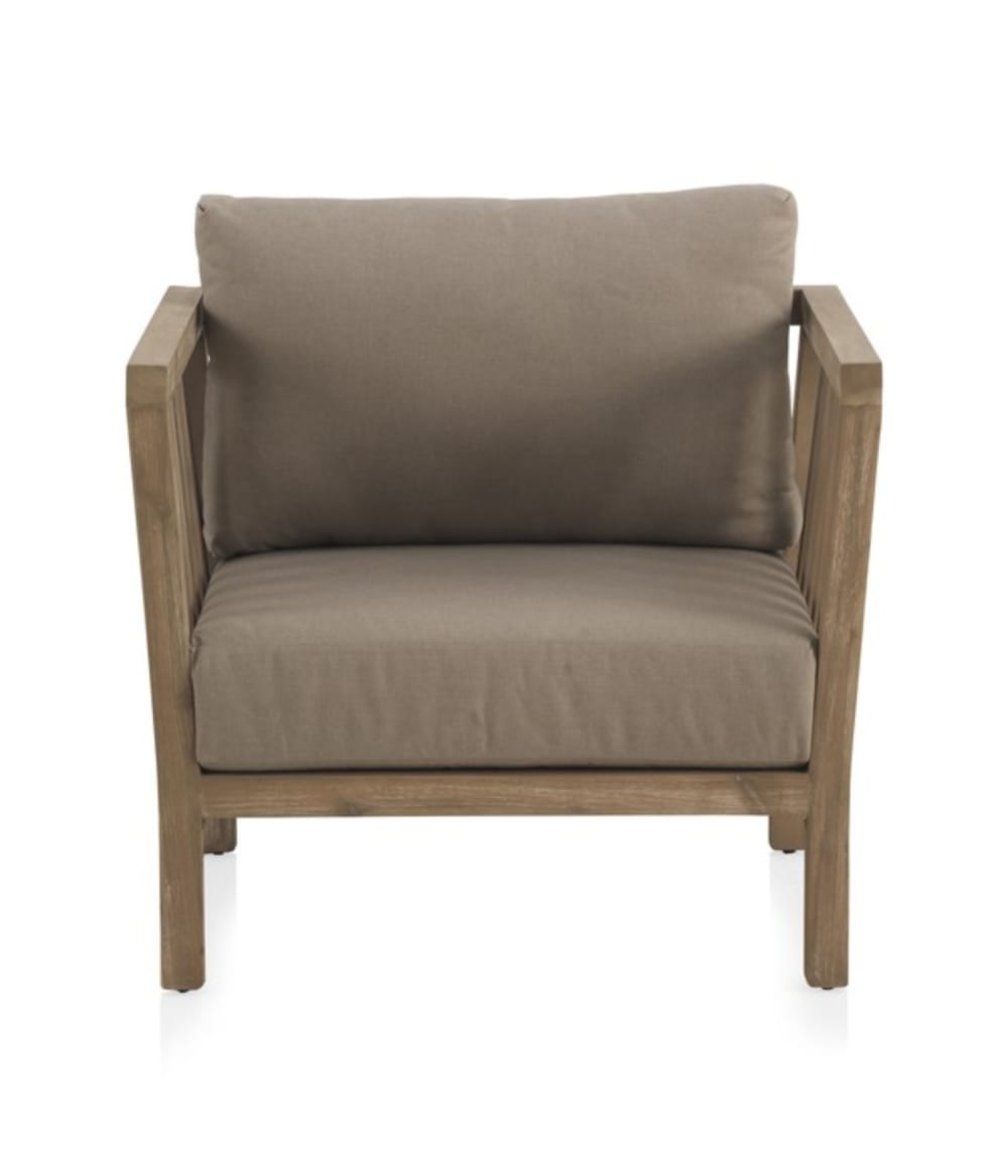 Fauteuil en acacia avec coussins taupe