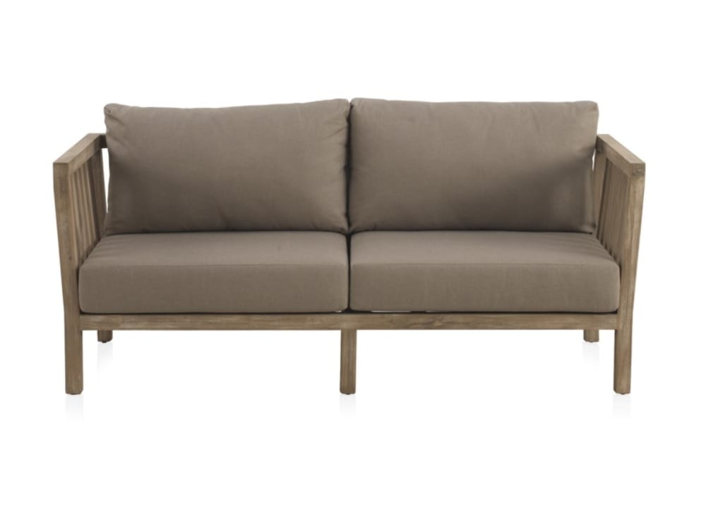 Canapé en acacia avec coussins taupe