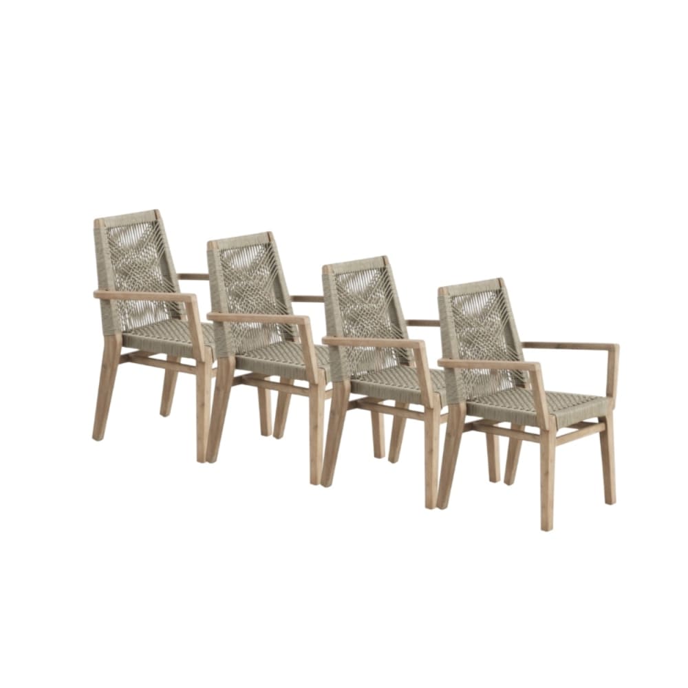 Lot de 4 fauteuils en bois d'acacia et tressage de corde taupe
