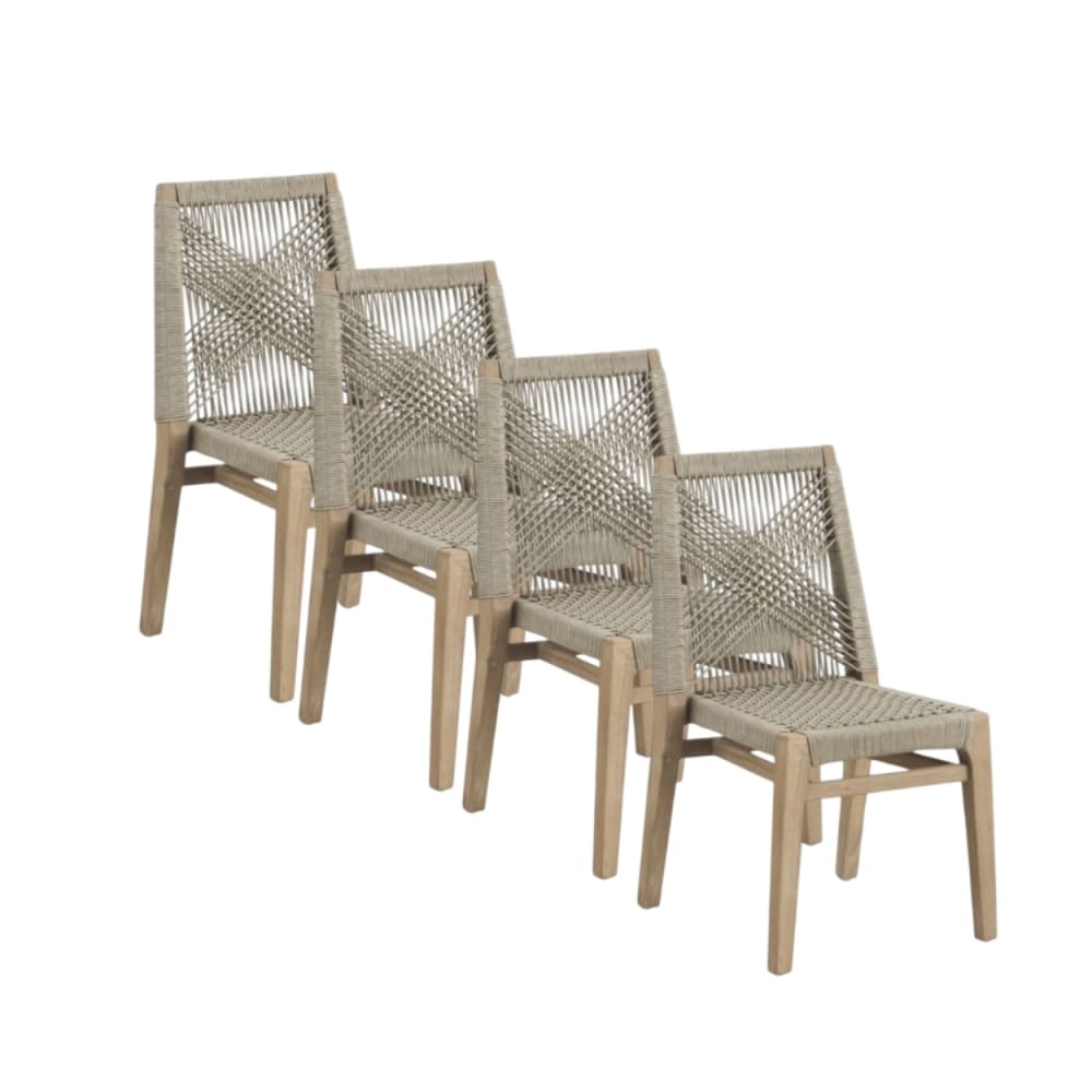 Lot de 4 chaises en acacia taupe et tressage de corde