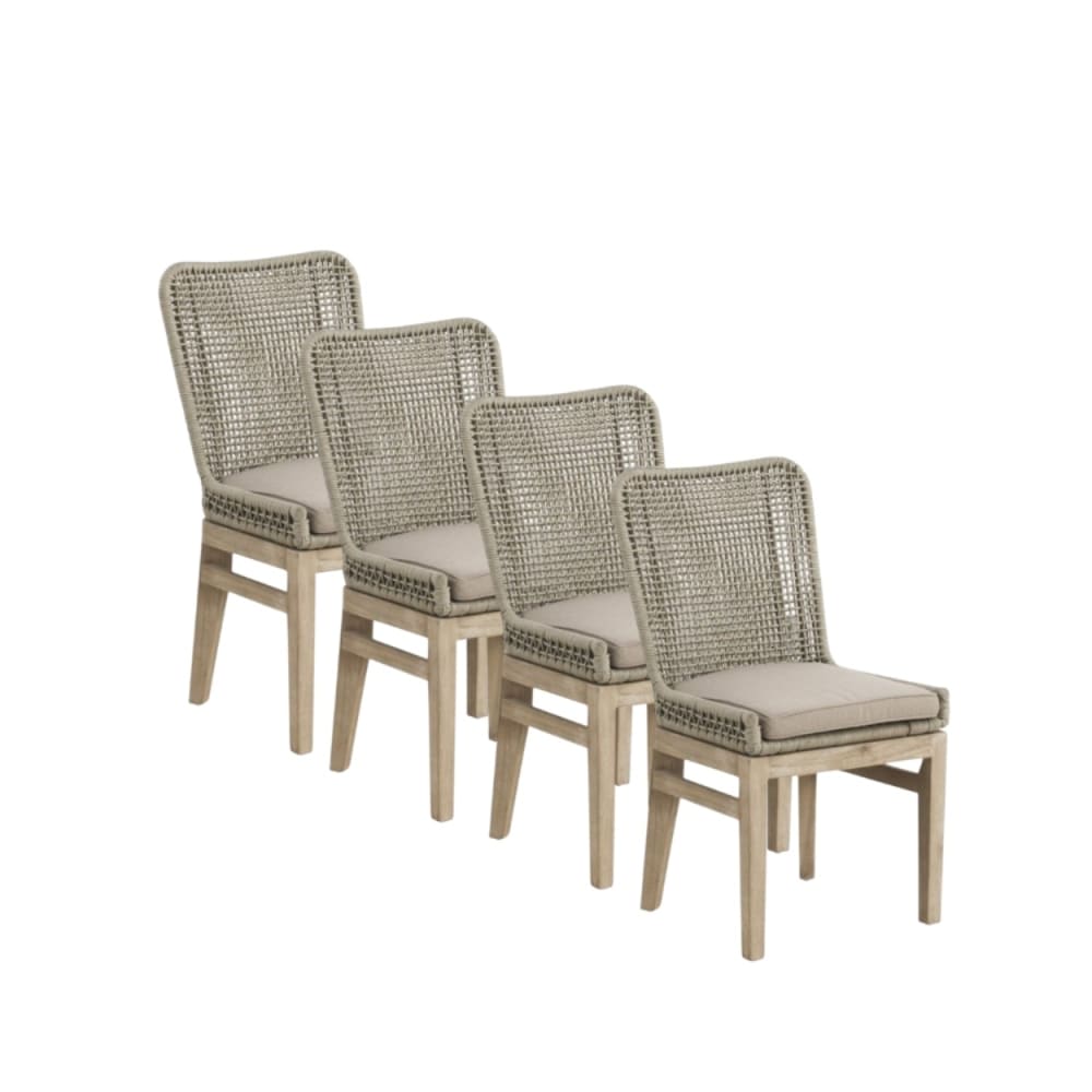 Lot de 4 chaises en acacia avec tressage de corde et coussin taupe