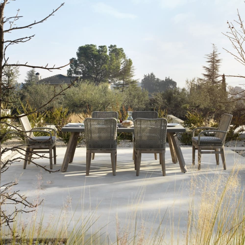 Lot de 4 chaises en acacia avec tressage de corde et coussin taupe