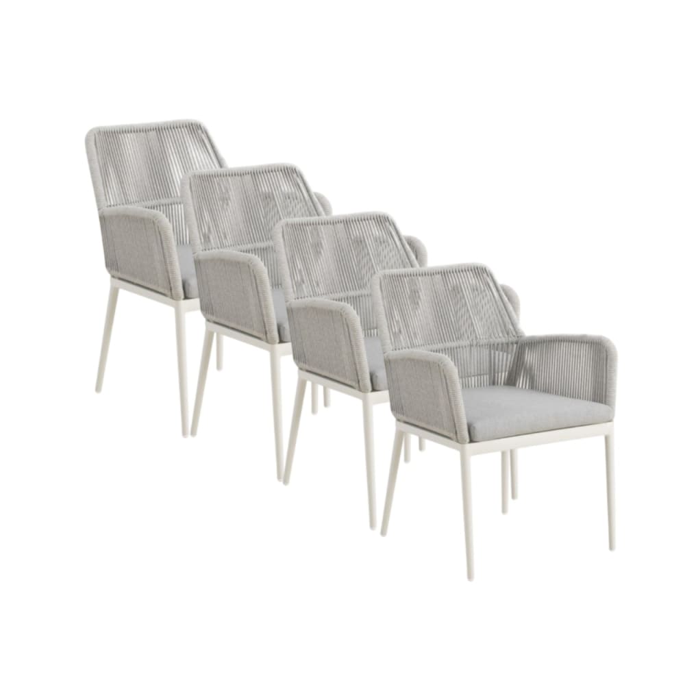 Lot de 4 fauteuils en aluminium blanc et tressage de corde gris