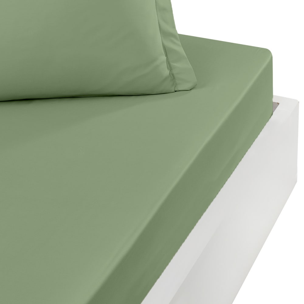 Drap housse satin coton-tencel 200f bonnet 40 cm Sauge 140x200 cm