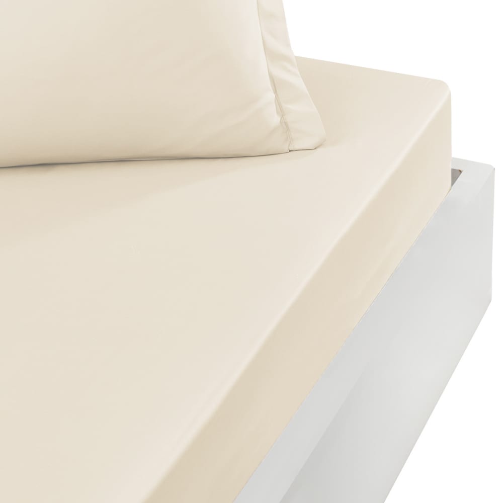 Drap housse satin coton-tencel 200f bonnet 40 cm Sable 160x200 cm