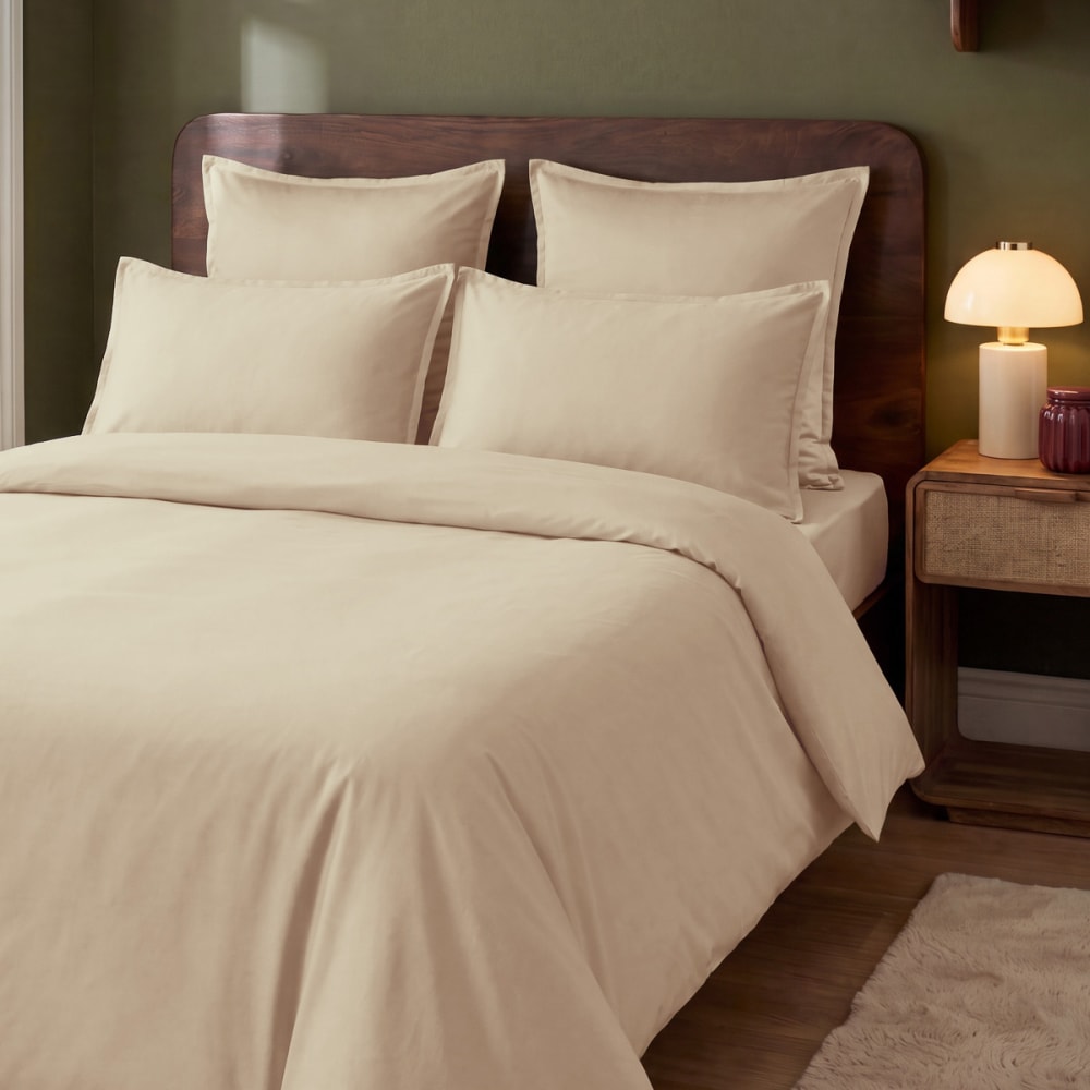 Drap housse satin coton-tencel 200f bonnet 40 cm sable 140x200 cm - Maisons du Monde