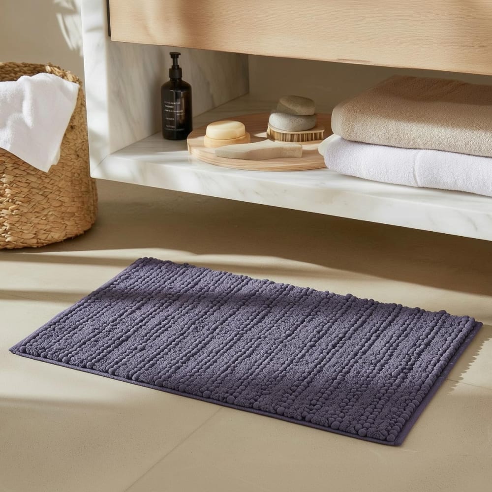 Sensei Maison Tapis de bain et descente de lit myrtille 60x100 cm style vintage Violet Certifié Oeko-Tex Coton