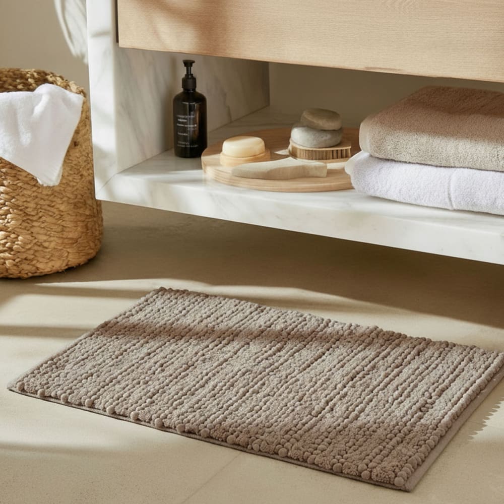 Sensei Maison Ttapis de bain et descente de lit sable 50x80 cm style contemporain Beige Certifié Oeko-Tex Coton