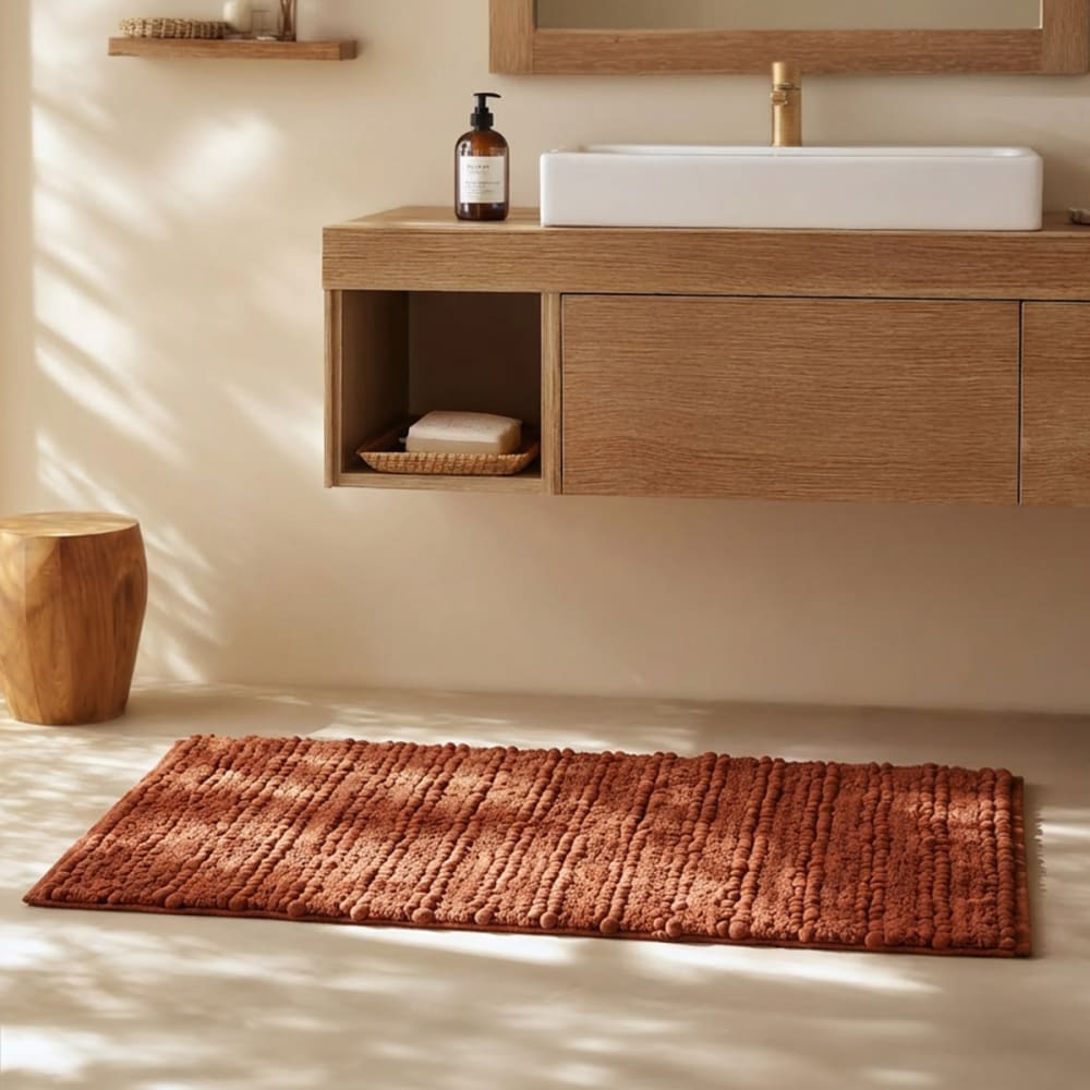 Sensei Maison Ttapis de bain et descente de lit brique 70x120 cm style campagne Orange Certifié Oeko-Tex Coton