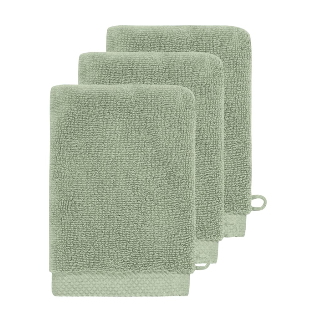 3 gants de toilette 560 g/m² sauge 16x22 cm