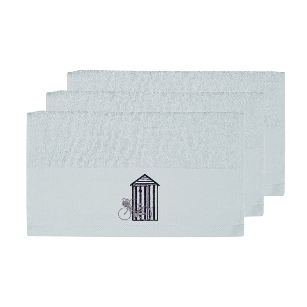 Sensei Maison Lot de 3 serviettes invité en coton nuage 30x50 cm style bord de mer Bleu Certifié Oeko-Tex