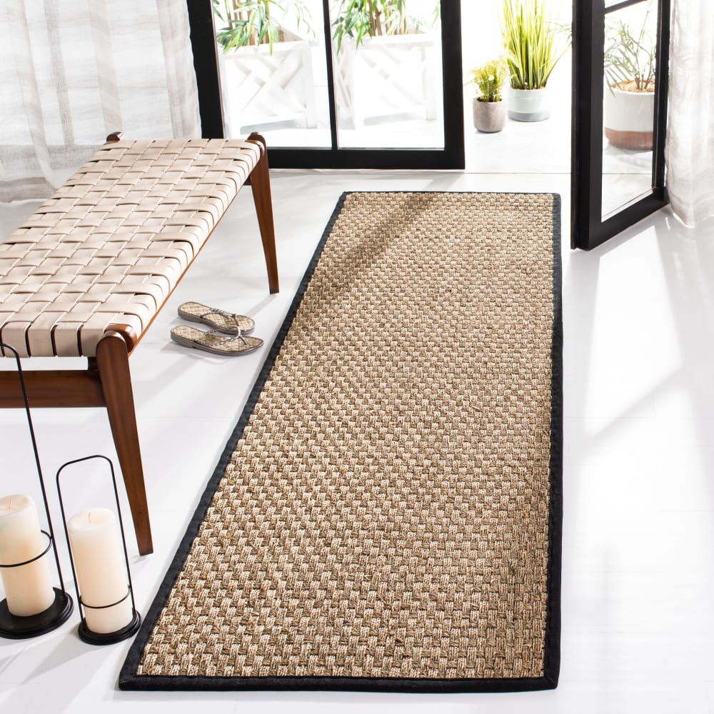 Tapis fibre naturelle en herbiers marins beige/noir, 76 x 183 cm — vue 3