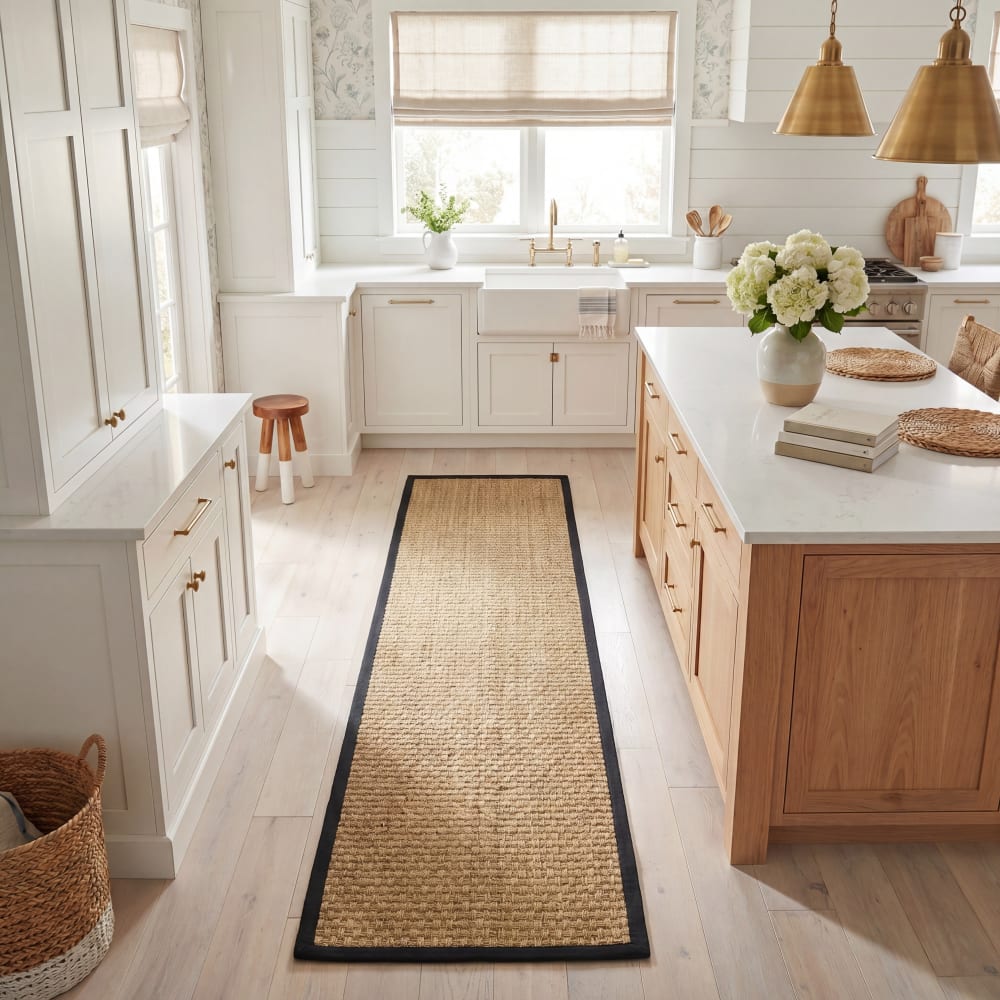 Tapis fibre naturelle en herbiers marins beige/noir, 76 x 183 cm — vue 4