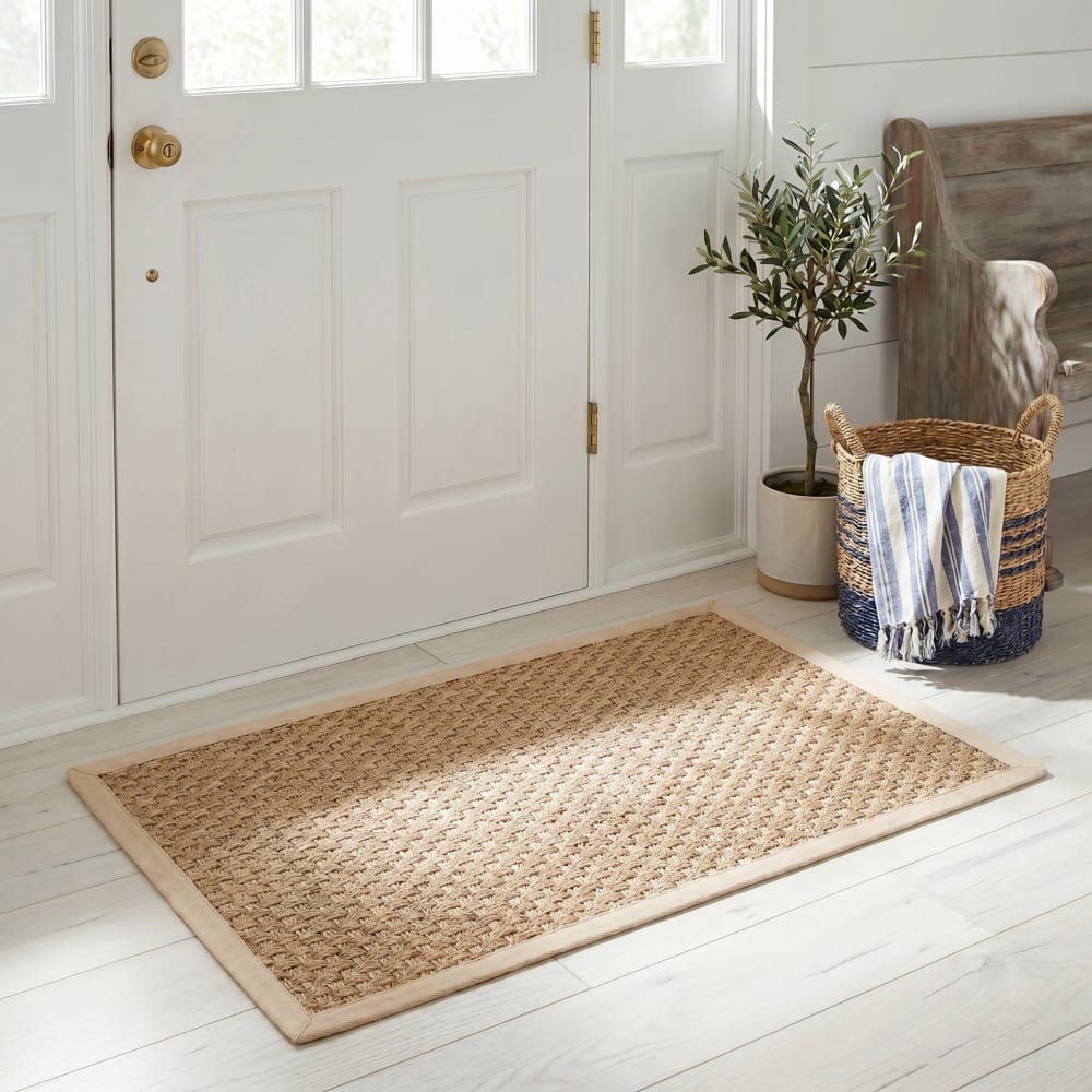 Tapis fibre naturelle en herbiers marins beige, 61 x 91 cm — vue 3