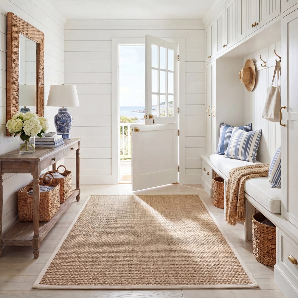 Tapis fibre naturelle en herbiers marins beige/blanc, 76 x 122 cm — vue 3
