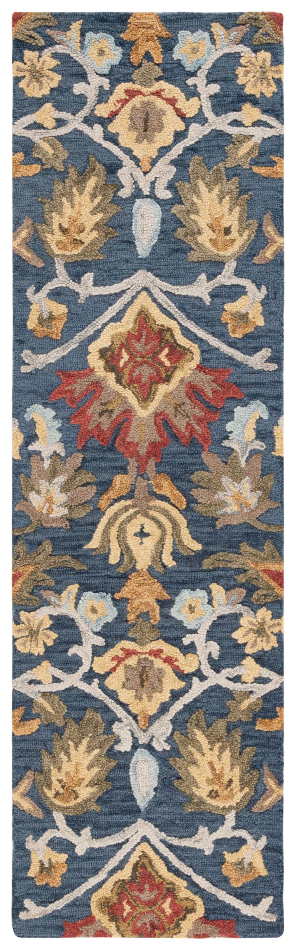 Tapis traditionnel en laine bleu/multicolore, 69 x 244 cm
