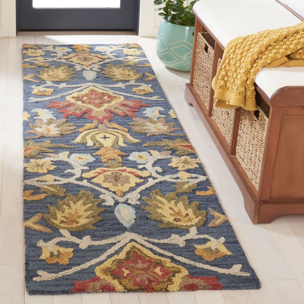 Tapis traditionnel en laine bleu/multicolore, 69 x 244 cm — vue 3