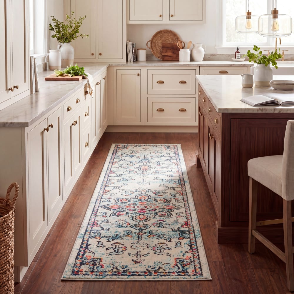 Tapis de transition en polypropylène beige/bleu, 61 x 244 cm — vue 4