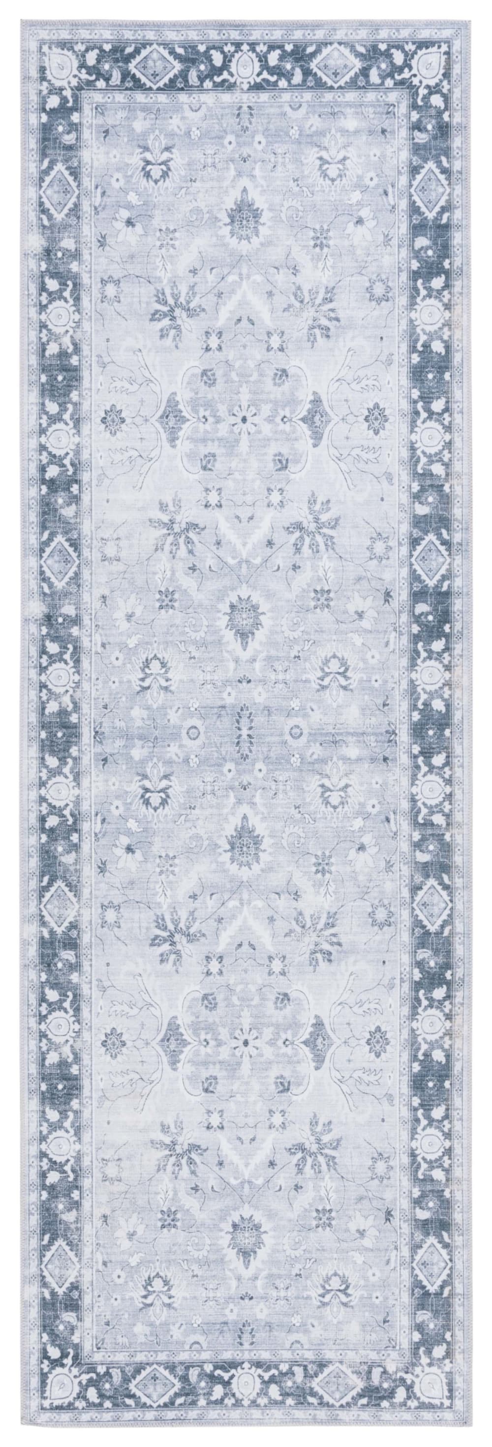 Tapis traditionnel en polyester gris/vert, 76 x 244 cm