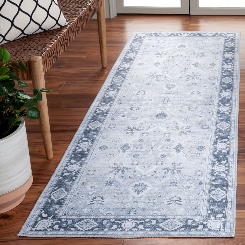 Tapis traditionnel en polyester gris/vert, 76 x 244 cm — vue 3
