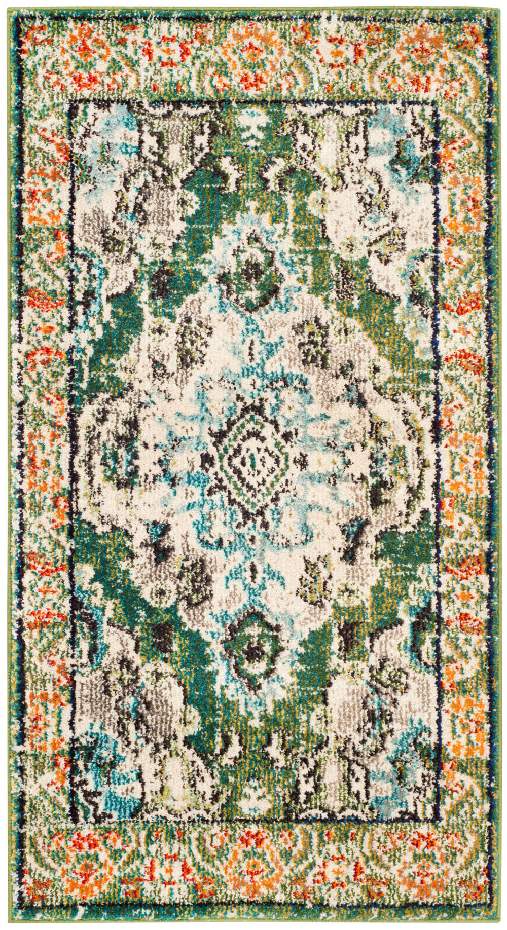 Tapis traditionnel en polypropylène vert/bleu, 61 x 91 cm