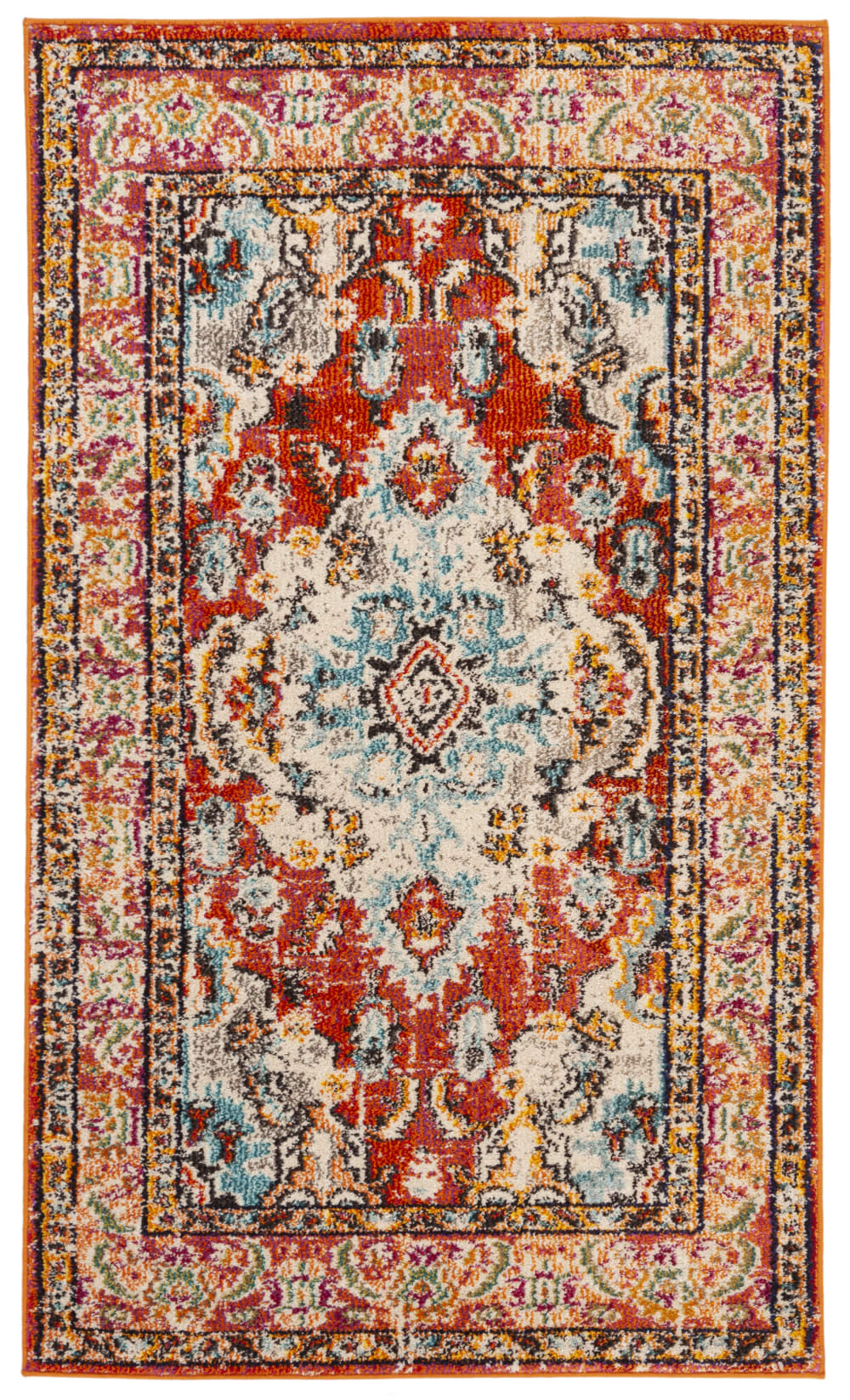 Tapis bohème chic en polypropylène orange/bleu, 91 x 152 cm