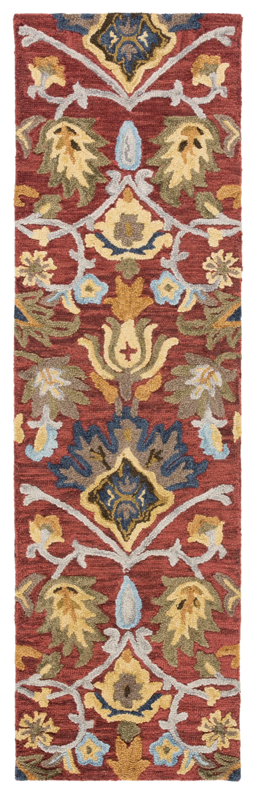 Tapis traditionnel en laine rouge/multicolore, 69 x 183 cm