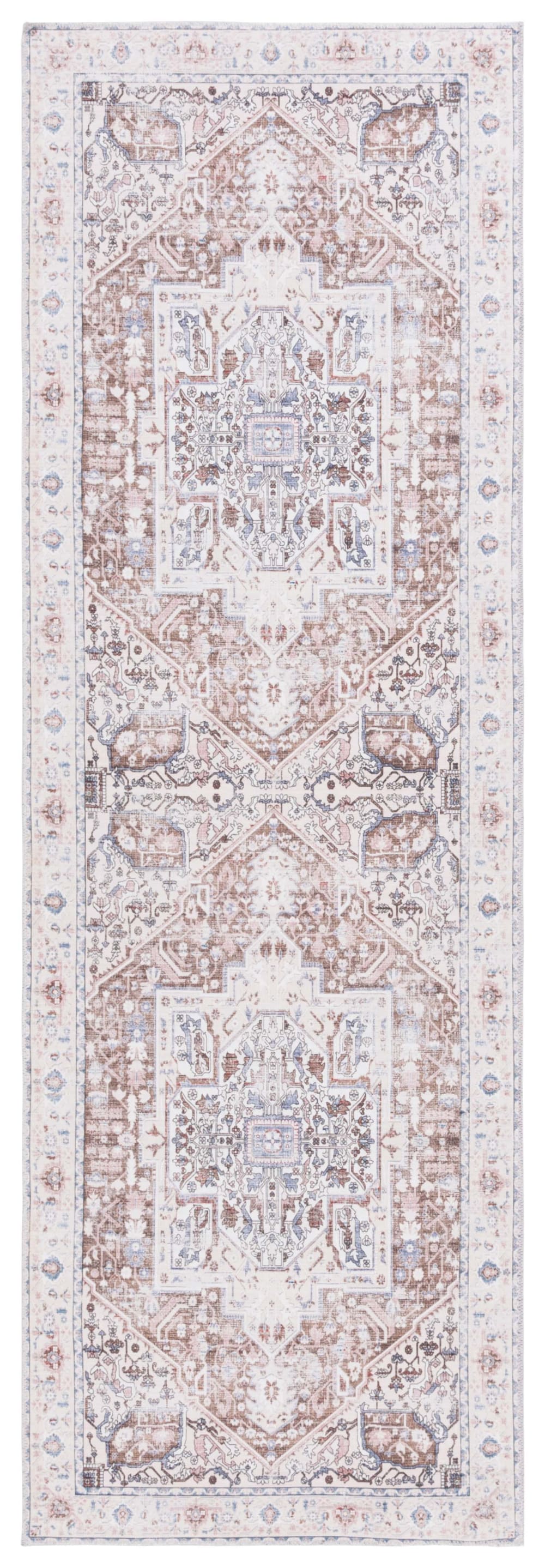Tapis traditionnel en polyester taupe/beige, 76 x 244 cm