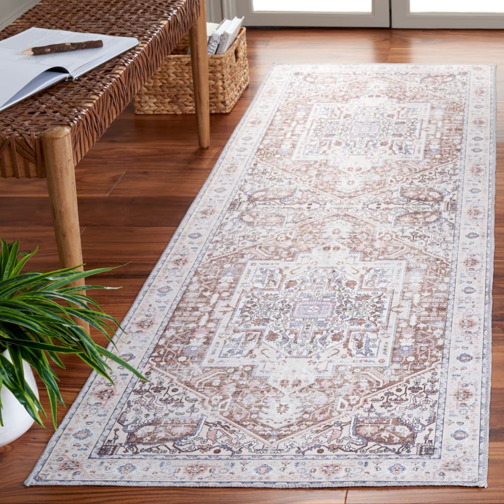 Tapis traditionnel en polyester taupe/beige, 76 x 244 cm — vue 3