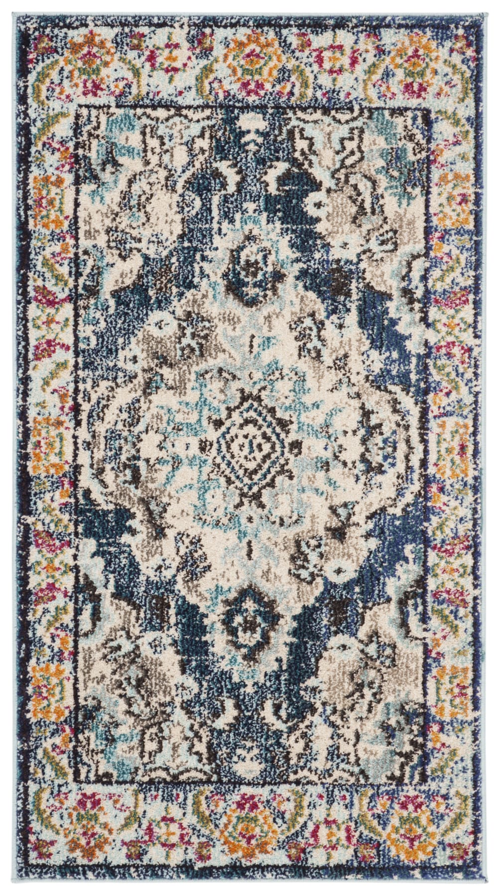 Tapis traditionnel en polypropylène bleu, 61 x 91 cm