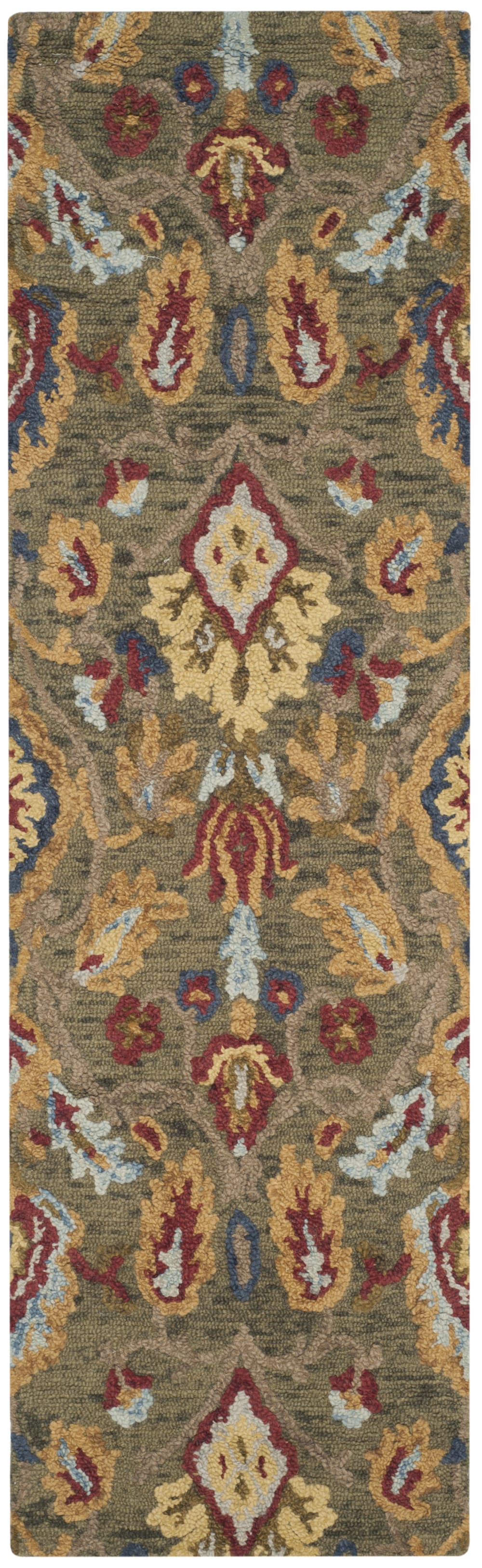 Tapis traditionnel en laine vert/multicolore, 69 x 183 cm