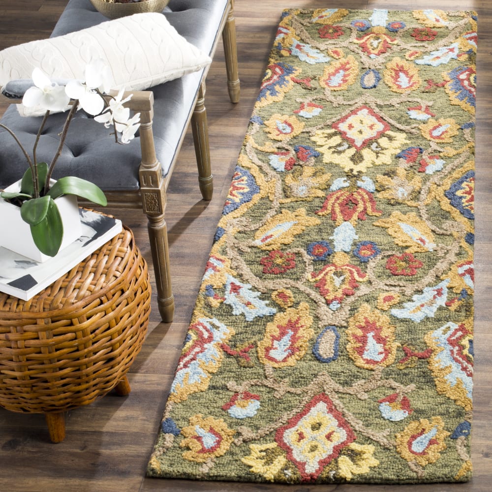 Tapis traditionnel en laine vert/multicolore, 69 x 183 cm — vue 3