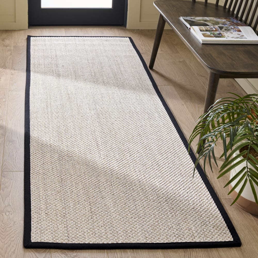 Tapis fibre naturelle en sisal blanc/noir, 76 x 244 cm — vue 3