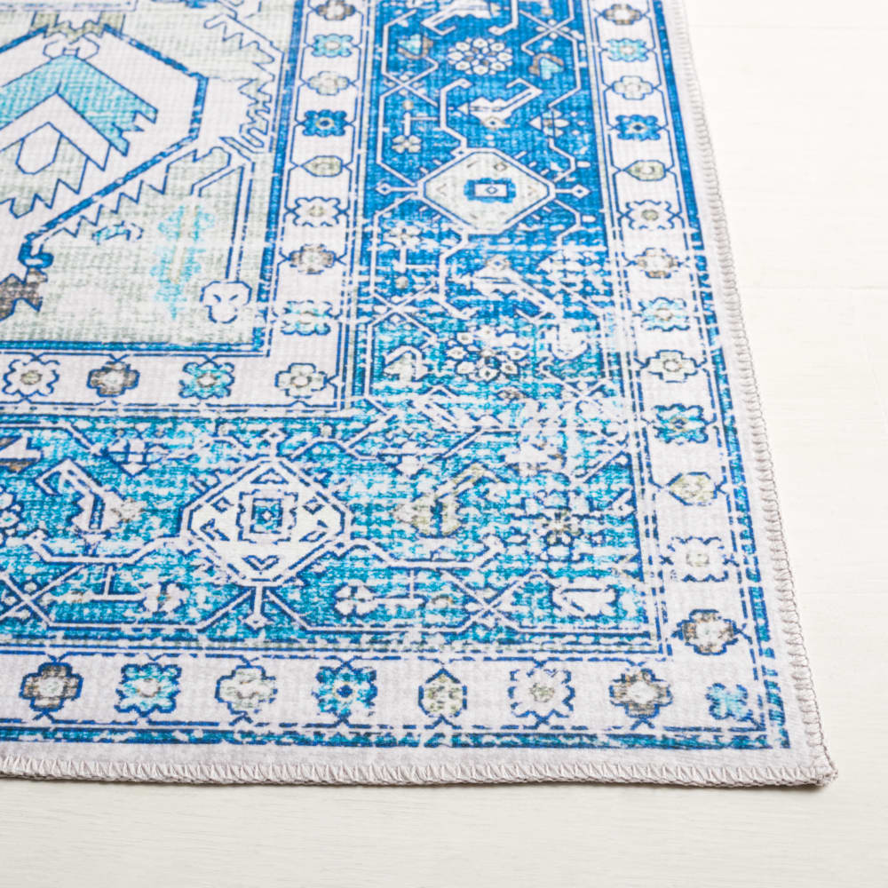 Tapis traditionnel en polyester beige/bleu, 76 x 244 cm — vue 4
